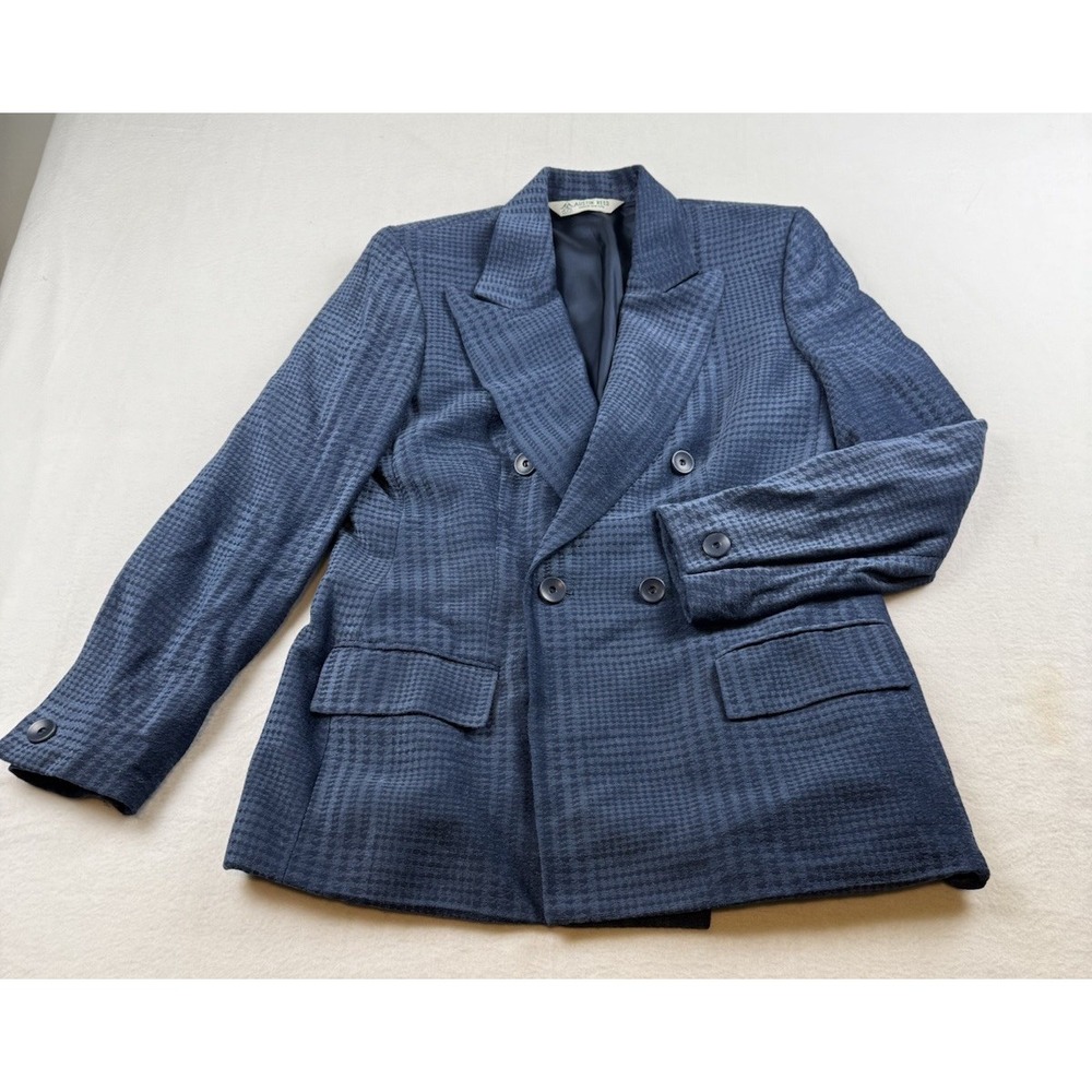 Austin Reed Double Breasted Blue Houndstooth Blazer Size 12 USA
